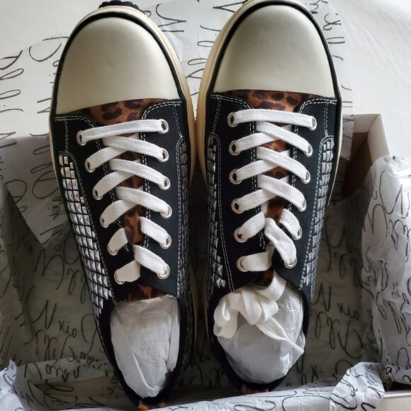 Wild Pair NWT Rocker Studded Thick Sole Sneakers Leopard In Black Canvas 9.5 - Picture 9 of 16